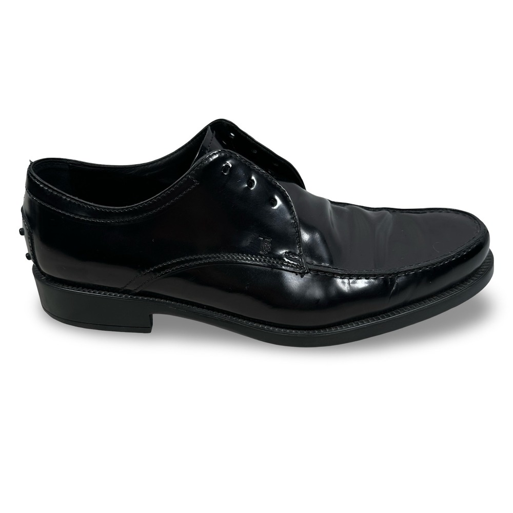 Tods Mens Black‎ Patent Leather Derby Shoes Tuxedo Dress Shoes 10 READ NO LACES